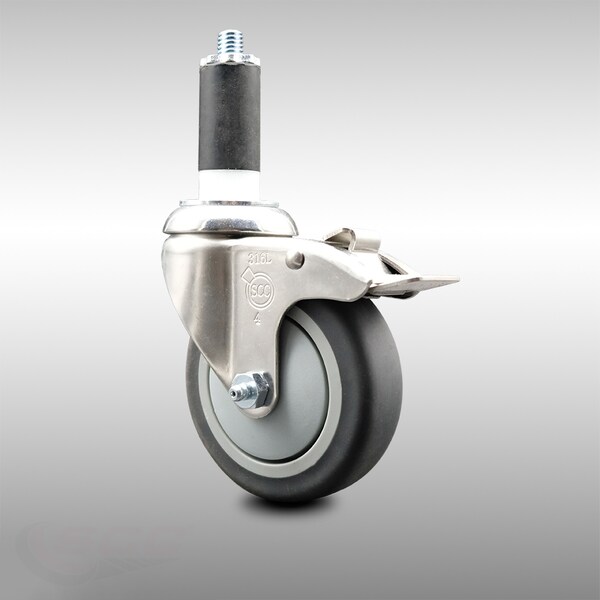 Service Caster 4 Inch 316SS Thermoplastic Rubber Swivel 1-3/8 Inch Stem Caster Lock Brake SCC SCC-SS316TTLEX20S414-TPRB-138 - main